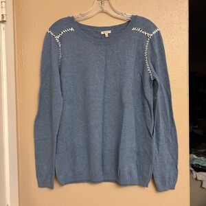 Project Blue Sweater with White Stitching